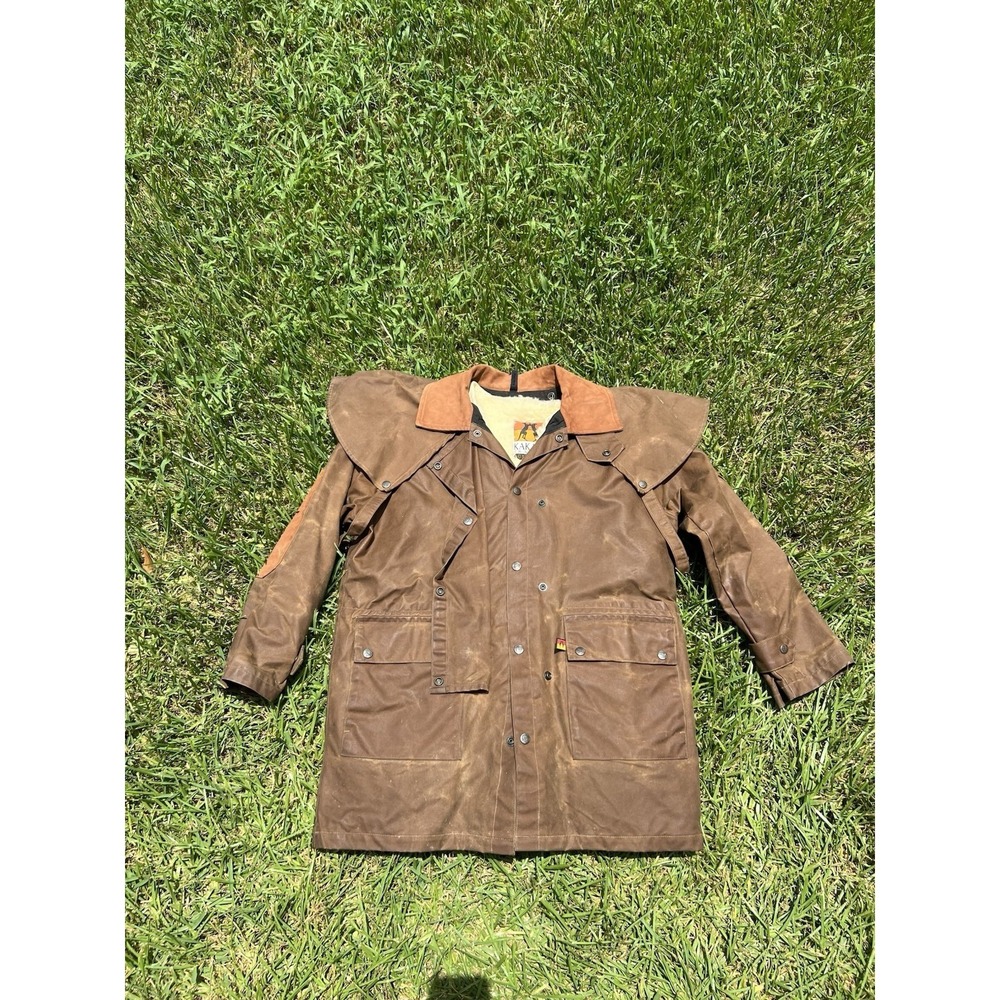 Kakadu Oilskin Australia Drover Jacket Coat Mens Med Brown Vintage